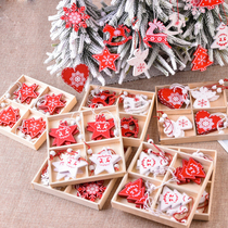 Wooden DIY6cm Wooden Christmas Snowflake Bells Deer Christmas Tree Pendant Accessories Christmas Decoration