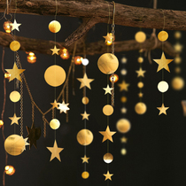Round piece Star pull flower hanging string ceiling ceiling store birthday party window classroom wedding paper string pull flag