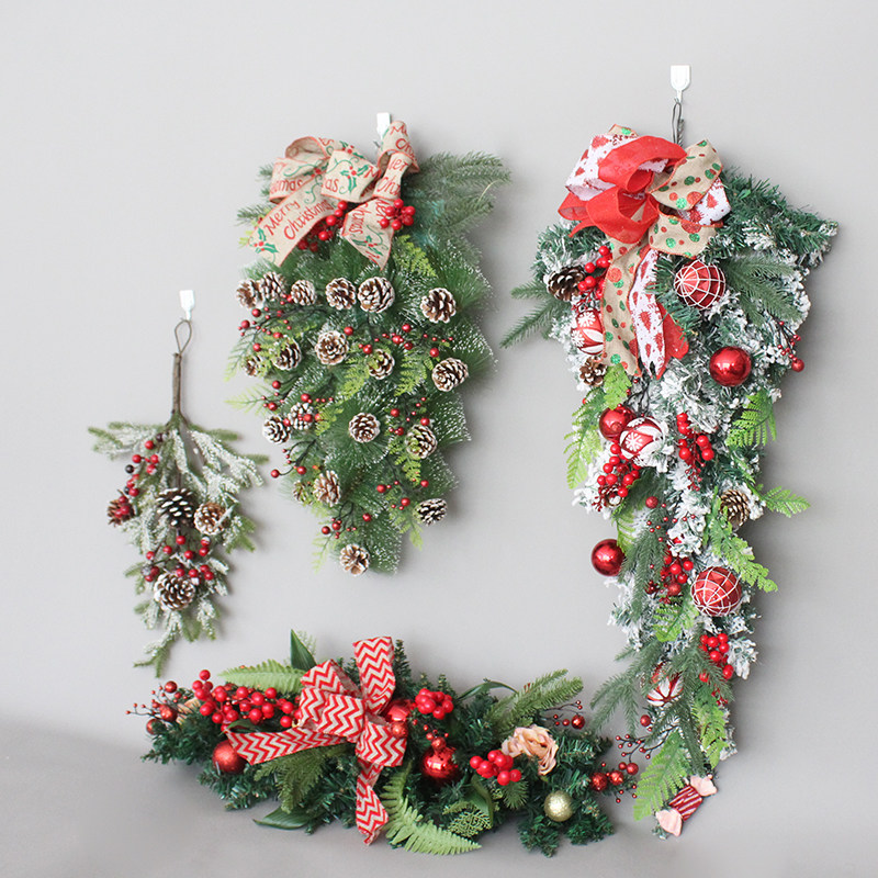 Christmas Inverted Hanging Tree Horn Vine Crescent Moon Rattan Christmas Flower Rings Vines Christmas Decorations Wall Pendants Arrangement