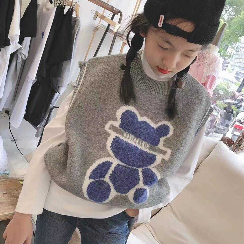 CUHK Children's clothes 2022 Spring clothes new girl sweaters vest children's knitted sweatshirt waistcoat Korean version of the tide