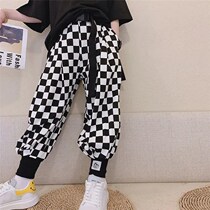 Boy Bunn Pants Light Cage Pants Girl Pants Girl Pants Spring Summer Outside Wearing Spring Autumn Casual Pants Children Plaid Sports Pants Korean Version