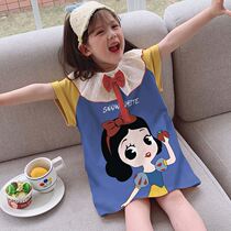 Girl Lian Dress White Snow Princess Dress 2022 New Children Short Sleeve Summer Clothing T-shirt Dress Mid-Child Blouse Foreign Air