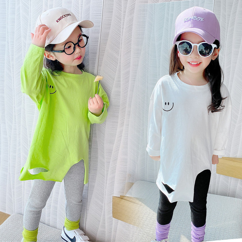 Girl long sleeve T-shirt dress spring autumn season new fashion Korean version of the Korean version of the children suit with a long version of loose undershirt