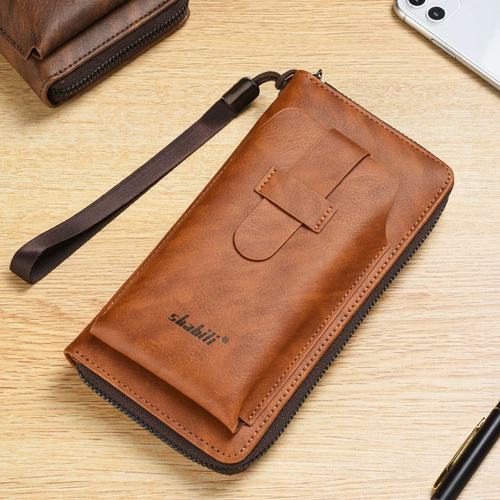 Мужской ретро длинный вместительный и большой бумажник, маленькая сумка клатч, кошелек с молнией, цепочка, новая коллекция