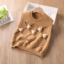 Girls waistcoat spring child female baby girl spring autumn knit 2022 new ocean gas little girl bear head sweater vest