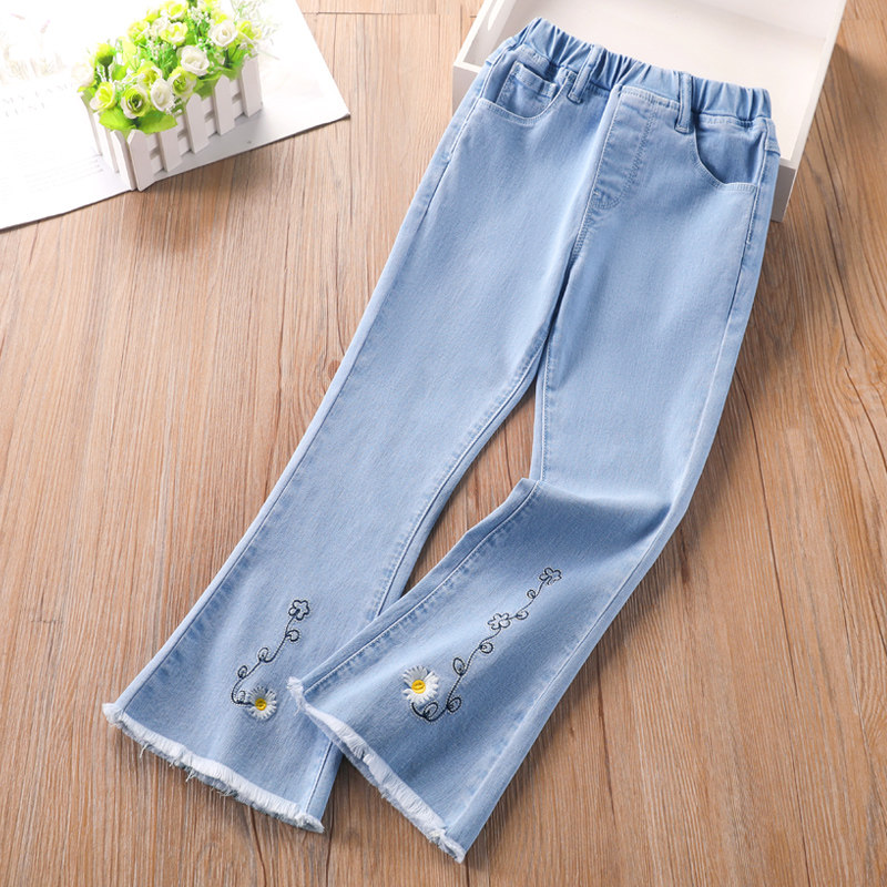 Girls' jeans 2022 autumn new flared pants children's wide-leg long pants big children's children's spring and autumn children's clothing