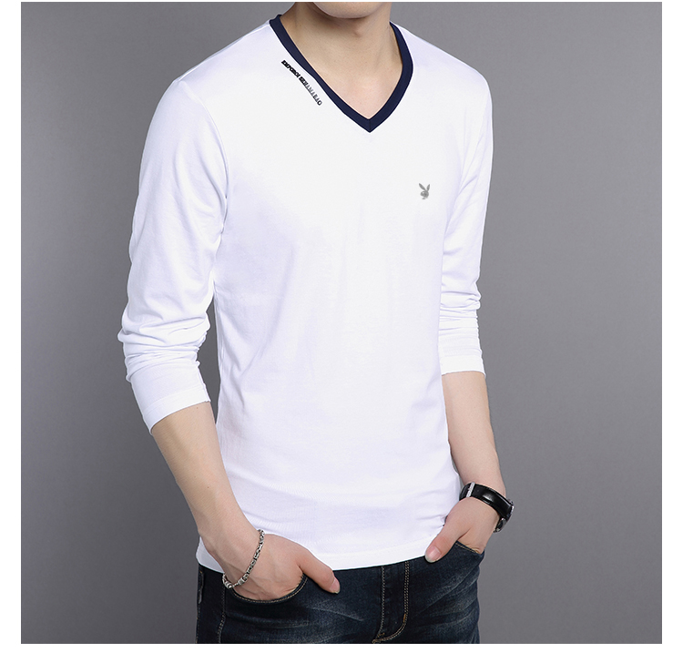 Playboy Mùa Xuân và Mùa Thu Nam Dài Tay Áo T-Shirt Cotton Mỏng Nam Đứng Cổ Áo Slim Trung Niên T-Shirt Áo Sơ Mi