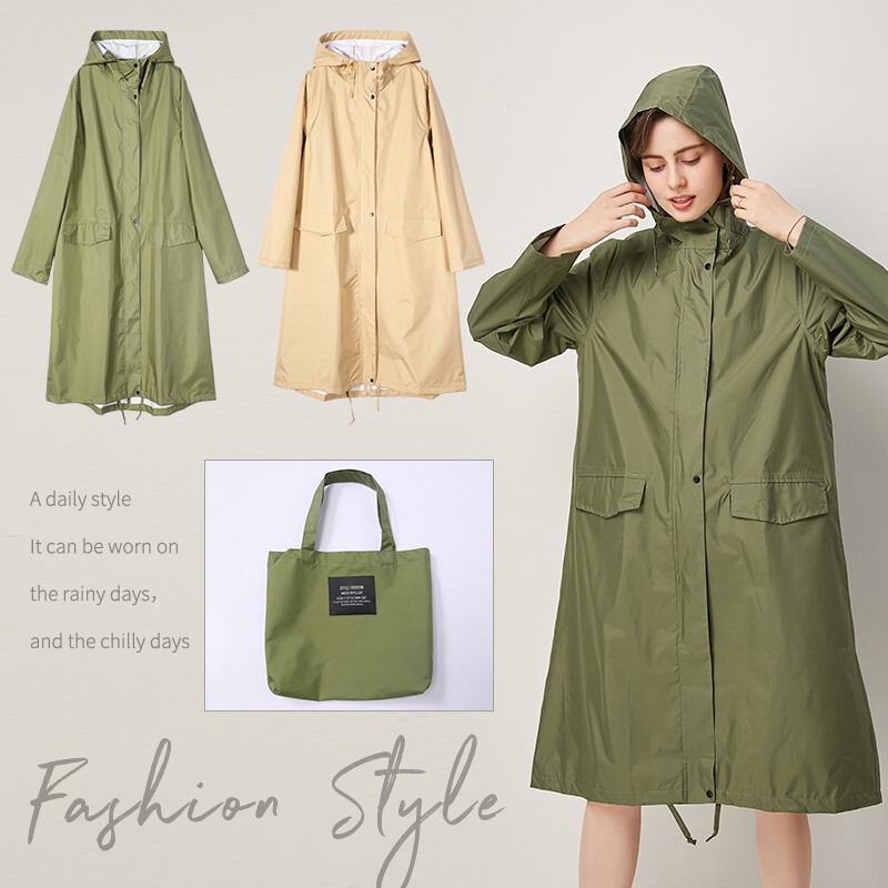 Japan Julipet Fashionable Loose Slimming Trench Coat Style Solid Color Printed Raincoat Outdoor Unisex Trendy