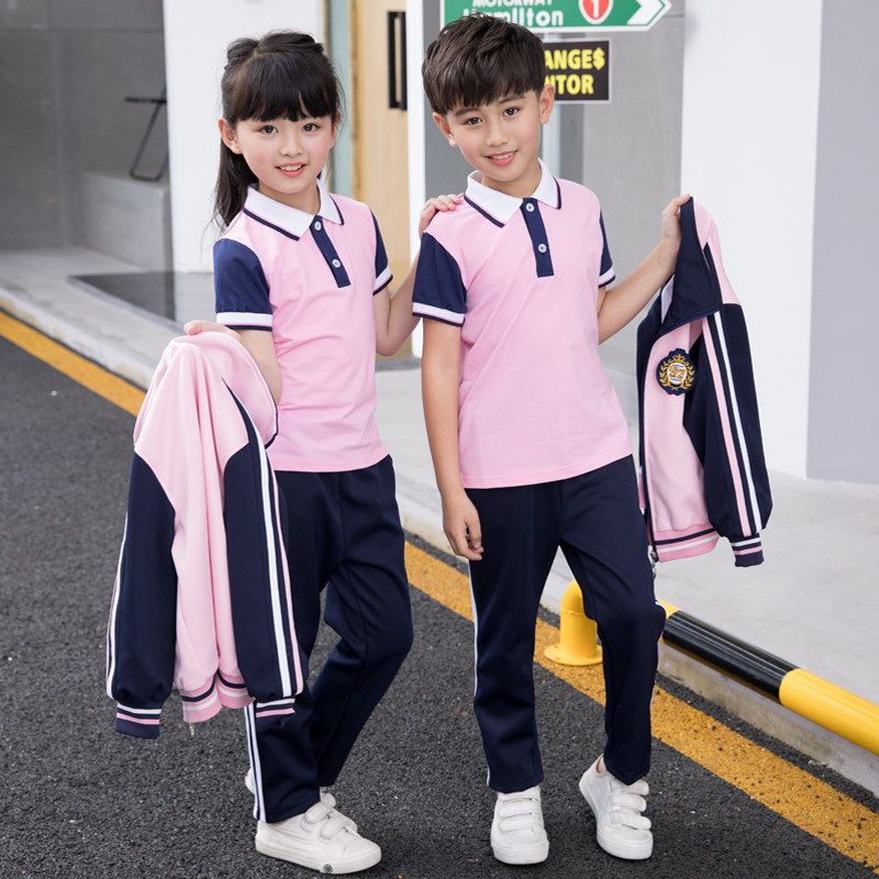 Primary school children's spring and autumn three sets of children's sports class suit English Breeze Pure Cotton School Uniform Kindergarten Garden Suit Summer Clothes