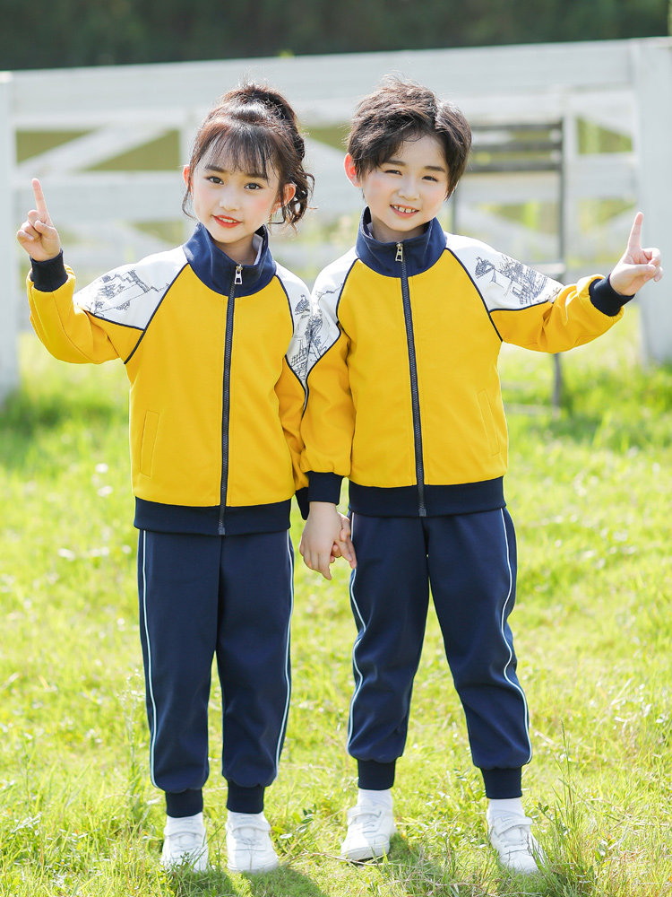 Kindergarten uniforms spring and autumn three-piece set of children's Chinese studies class uniforms primary school uniforms pure cotton yellow sports class uniforms