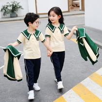 Kindergarten garden uniform spring and autumn green three-piece primary school uniform navy suit childrens sports class clothes tide