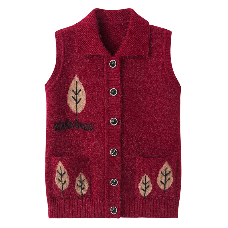 New Style Vest for Middle-Aged and Elderly Women, Spring and Autumn Grandma Style, Casual Knitted Vest with Lapel, Mom Style Sweater Vest