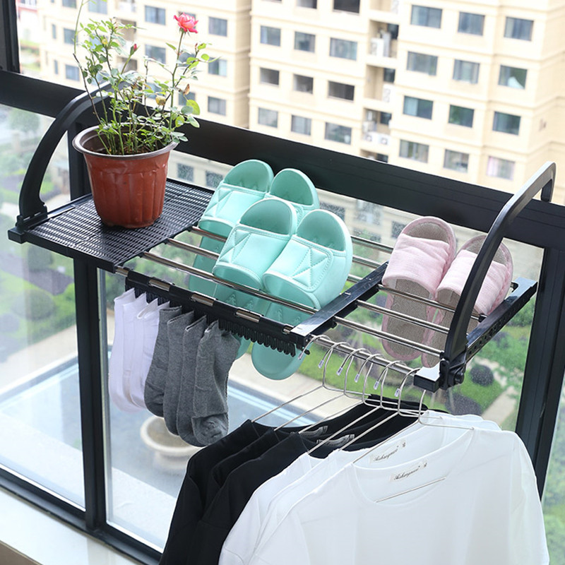 Retractable window sill folding clothes rack Balcony Hanging Shoe Rack Indoor drying hanger airing shoe rack Sub-window sunning Shower
