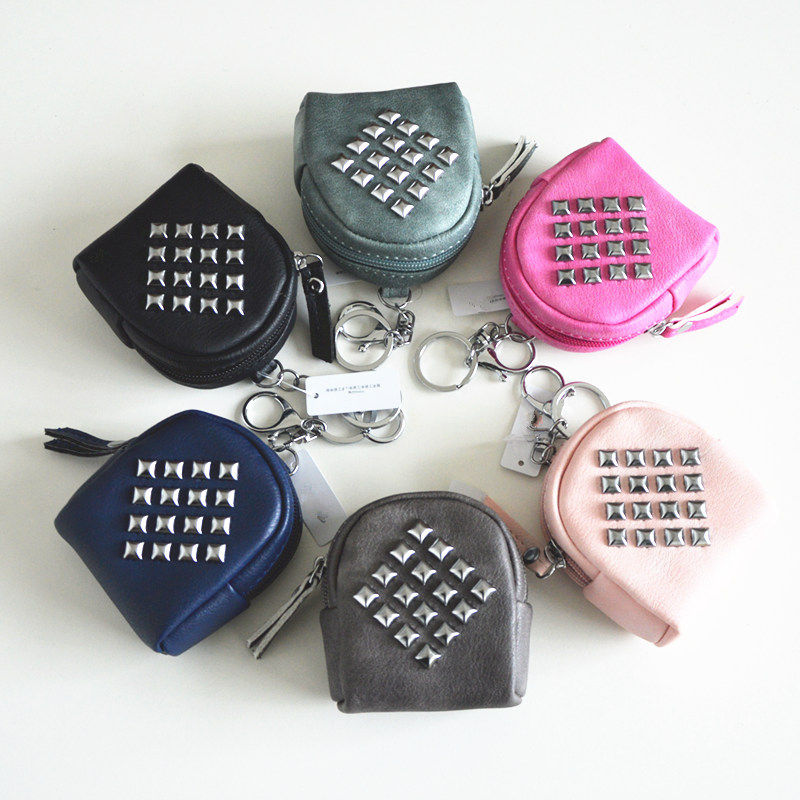 Mini PU leather small wallet woman cute student zero wallet small fresh rivet coin bag card bag key bag