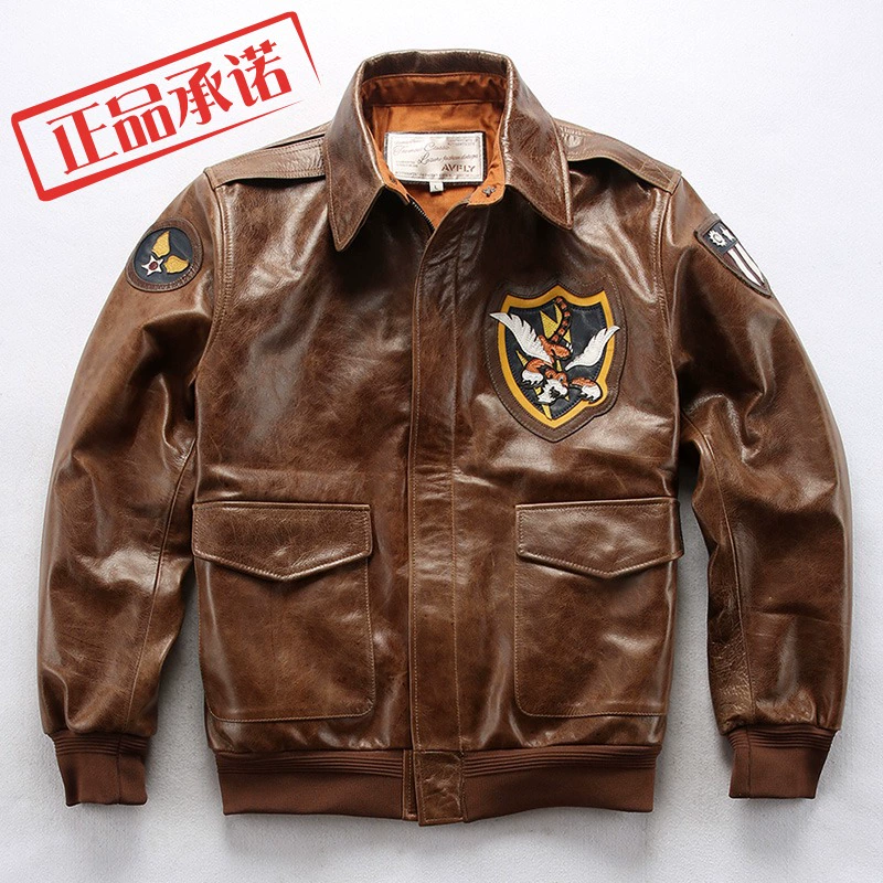 Ý Crazy Horse Leather Flying Tigers Veel Slim Short Short Motorcycle Jacket Nam Oiled Cowi Leather Leather Jacket - Quần áo lông thú