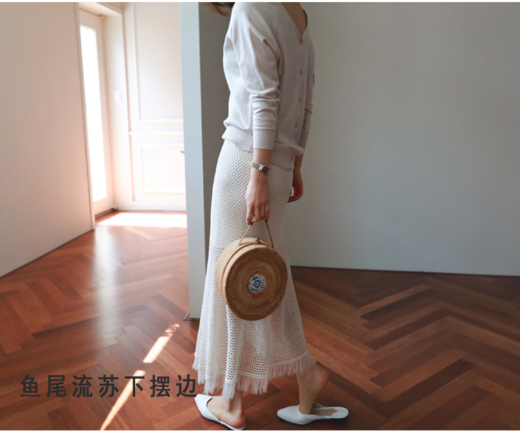 2019 xuân hè mới thanh lịch khí chất quý cô eo cao tua rua lưới ren váy đuôi cá trong phần dài - Váy chân váy xòe