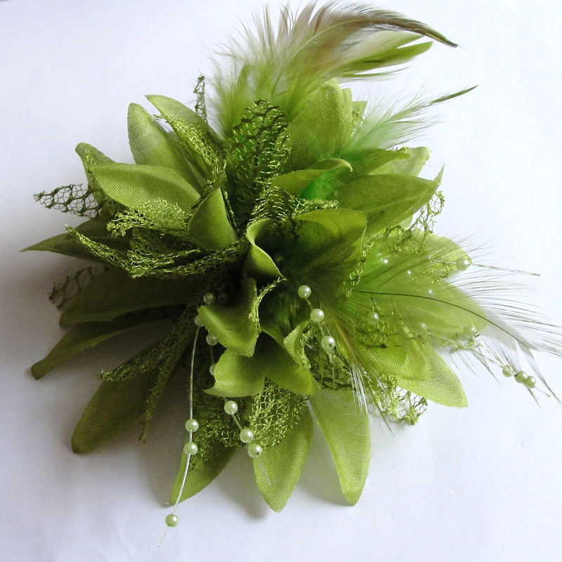 Bridal stage performance two-use side clip flower brooch feather hair ornament pearl hairpin side clip pin multi-color