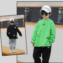 Boys plus velvet sweater 2020 chun qiu kuan zhong da tong crew neck long sleeves shirt children Base shirt Korean childrens clothing