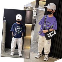 Boy short sleeve T-shirt cotton children summer 2021 new childrens clothing body tide big boy thin Street Dance Top