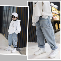 Childrens handsome jeans boys spring clothes foreign style pants Tide brand 2021 new medium and large children Korean trousers Cotton
