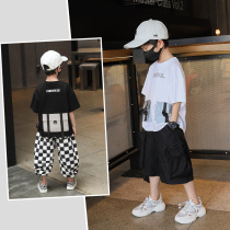 Boys summer short sleeve T-shirt childrens workwear Korean version of the middle child summer 2021 new bombing Street Sports childrens clothing tide