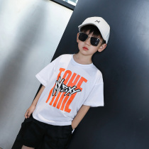 Fan rice grain boys short-sleeved t-shirt pure cotton childrens half-sleeved loose middle and large childrens top summer 2021 new childrens clothing