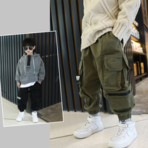 Boys overalls 2020 new Tong Tong Tong brand pants tide children plus velvet pants autumn and winter style fan rice grain childrens clothing