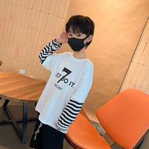 Boys sweatshirt thin childrens fake two long sleeve childrens clothing foreign style 2021 new medium and large childrens T-shirt casual top