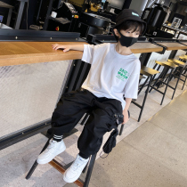 Boys summer short sleeve T-shirt white children handsome childrens clothing coat tide big children thin street dance half sleeve shirt