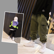 Fan Mi grain casual overalls pants tide boys Spring and Autumn New fried street childrens clothing childrens big children loose pants handsome handsome