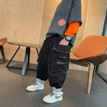 Childrens jeans Autumn New 2021 boys pants thin large childrens overalls trousers loose childrens clothing Tide brand