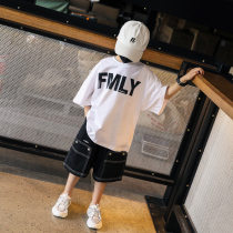 Fan rice grain boy short sleeve T-shirt summer 2021 new childrens loose childrens clothing childrens street dance coat tide card