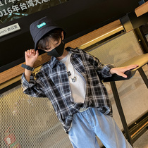 Boys plaid shirt summer thin childrens long sleeve shirt Korean version of coat handsome middle and big children sunscreen childrens clothing tide