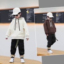 Fan Mi grain childrens clothing sweater plus velvet Korean childrens thick hooded jacket 2020 new boy fleece autumn clothes