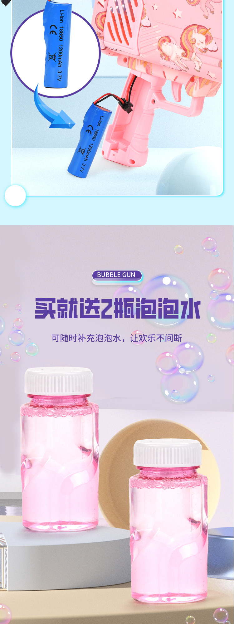 68孔泡泡机火箭 大 筒加特林泡泡枪充电儿童玩具迷彩加特林详情6