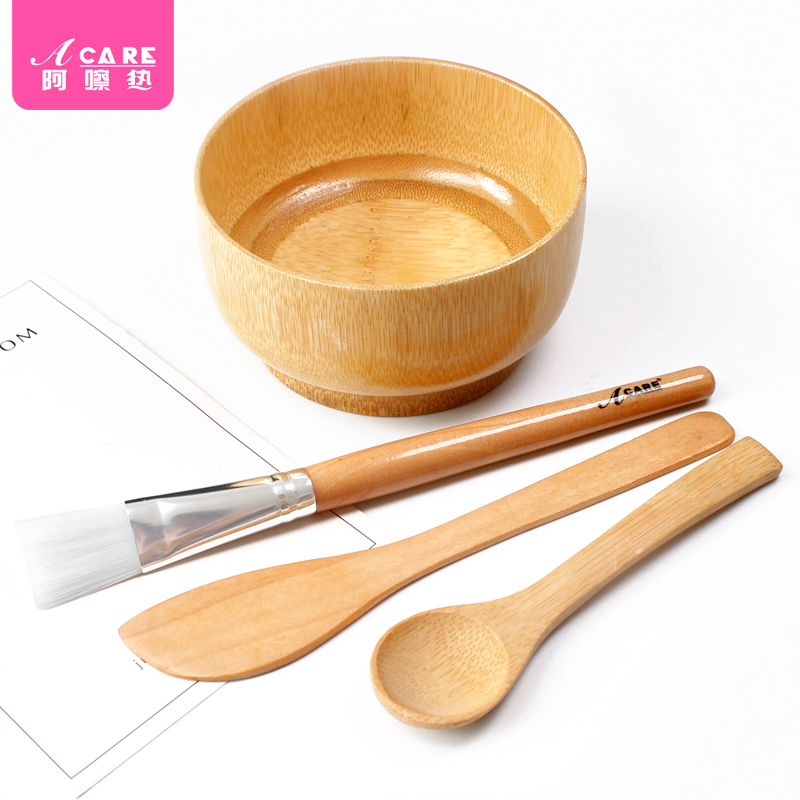 Ex-gratia Wood Conditioning Mask Bowl full suit 2 pieces Bamboo Scraper Brush Mask Foam Bottle Quantity Spoon Beauty Institute tool