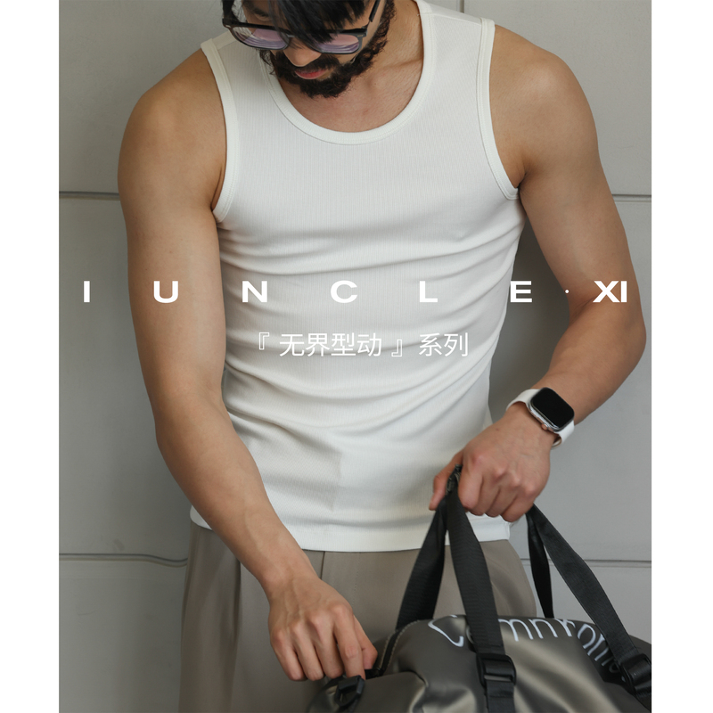 Iunclexi【Unbounded Movement】Textured Stretch Cotton Sports Vest Men's Fitness Training Sleeveless T-Shirt