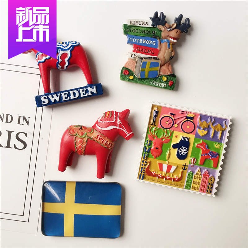 Nordic Swedish Kingdom Reindeer Elk Deer Small Red Marins Creative Solid Fridge Post European Tourist Remembrance Gifts