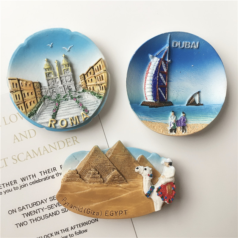 World Attractions Travel Memorial Refrigerator Magnet Egyptian Pyramid Pharaoh Rome Dubai, Italy