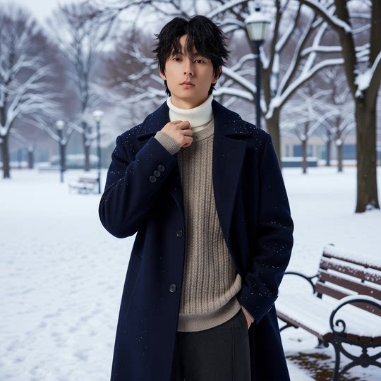 w2x秋冬季纯色男士毛衣休闲加厚打底衫上衣长袖毛呢针织衫内搭男