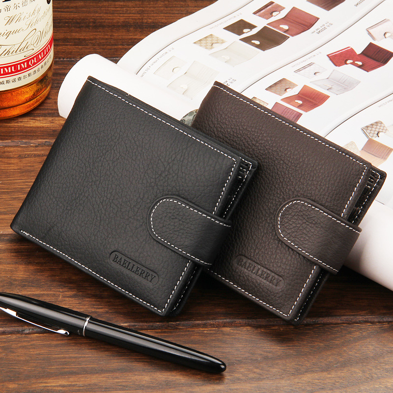 New men's wallet Male Baotou layer Niu leather Short Comeback Zipper Buckle Money Clip Leather Clip Tide Card Bag Packets Bag 