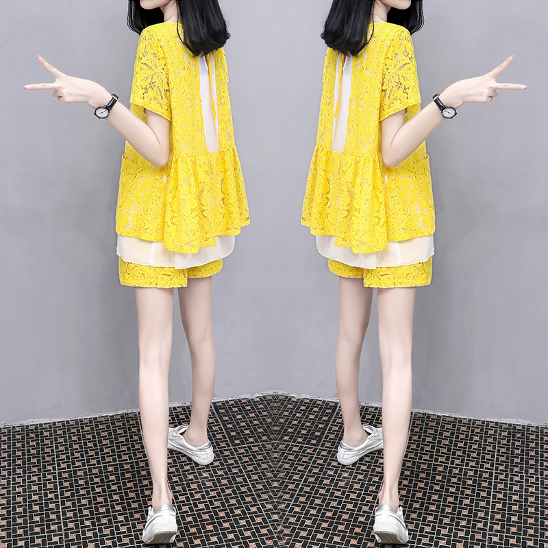 Lace Snowspun Two Sets Women Summer Clothes 2022 New Little Sub Casual Fashion Net Red Fried Street Shorts Suit