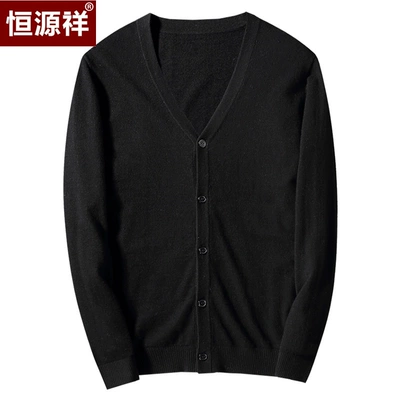 Áo len dệt kim nam len nguyên chất của Hengyuanxiang 2019 mùa xuân và mùa thu tải màu rắn áo len dệt kim cổ chữ V áo thun nam giản dị - Hàng dệt kim