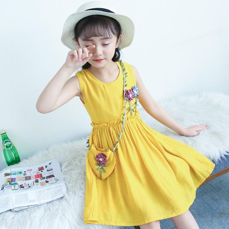 Little girl summer dress 2021 new girl children's summer cotton and hemp princess skirt six, seven, eight, nine years old