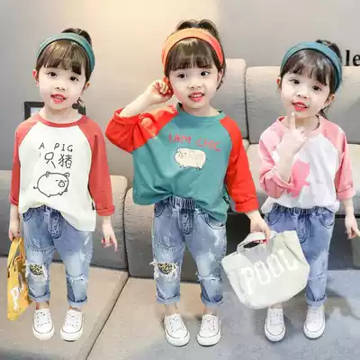 Children's cotton T-shirt children's cartoon loose spring and autumn clothes 1 -- 3-5 years old baby Foreign pie stitching fashionable long sleeve 4 2