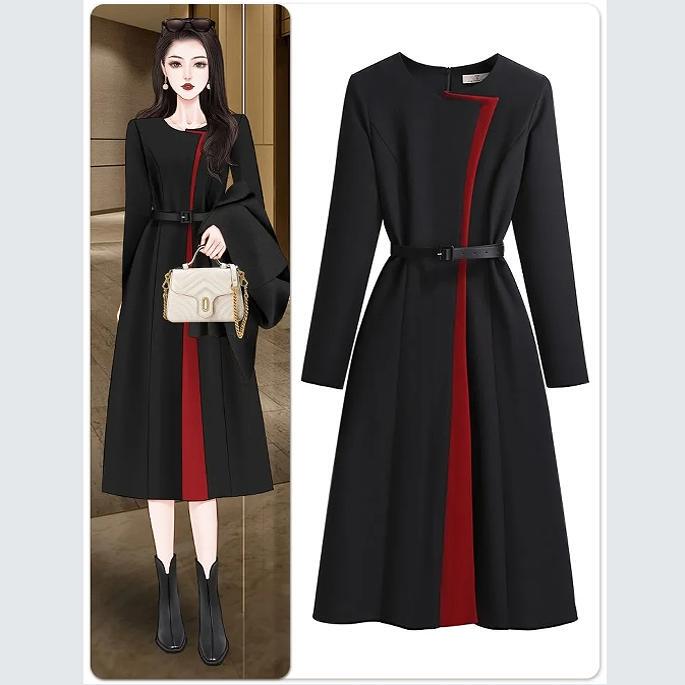Plus Size Women's Clothing 150kg Waist-Cinching Dress Spring and Autum 2024 New Style Elegant Slimming Patchwork Mid-Length Dress