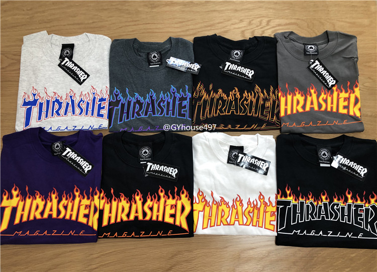 【Lamb House】Thrasher American Version Summer Multi-Color Flame Print Trendy Short-Sleeve T-Shirt Couple Style