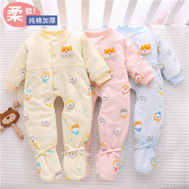 Newborn Baby Clothes Autumn Winter Clips Cotton Conjoined Khaclothes Beginnian Baby Early Fall out thickened Even foot cotton clothes
