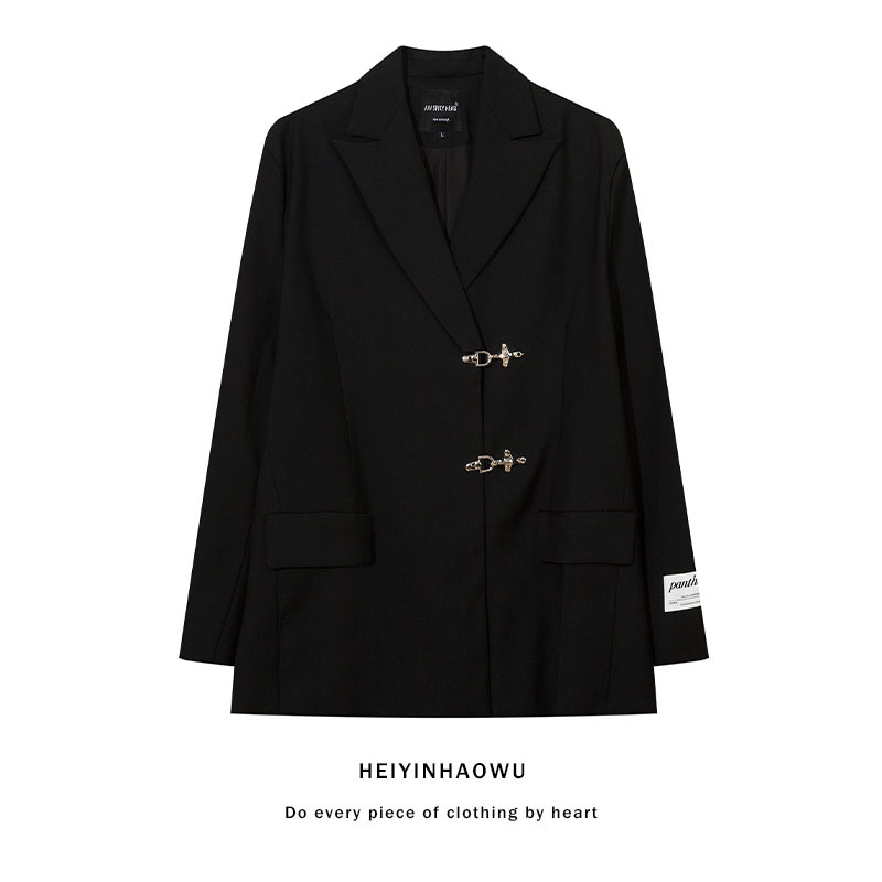 American Retro Niche Design Casual Black Suit Jacket for Men and Women ins Trendy Brand High-End Loose Suit