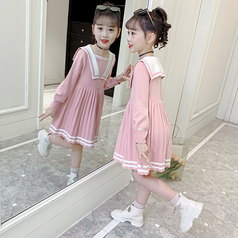 Girl knitting dress spring and autumn dress new childhood fashionable girl dress child hair dress